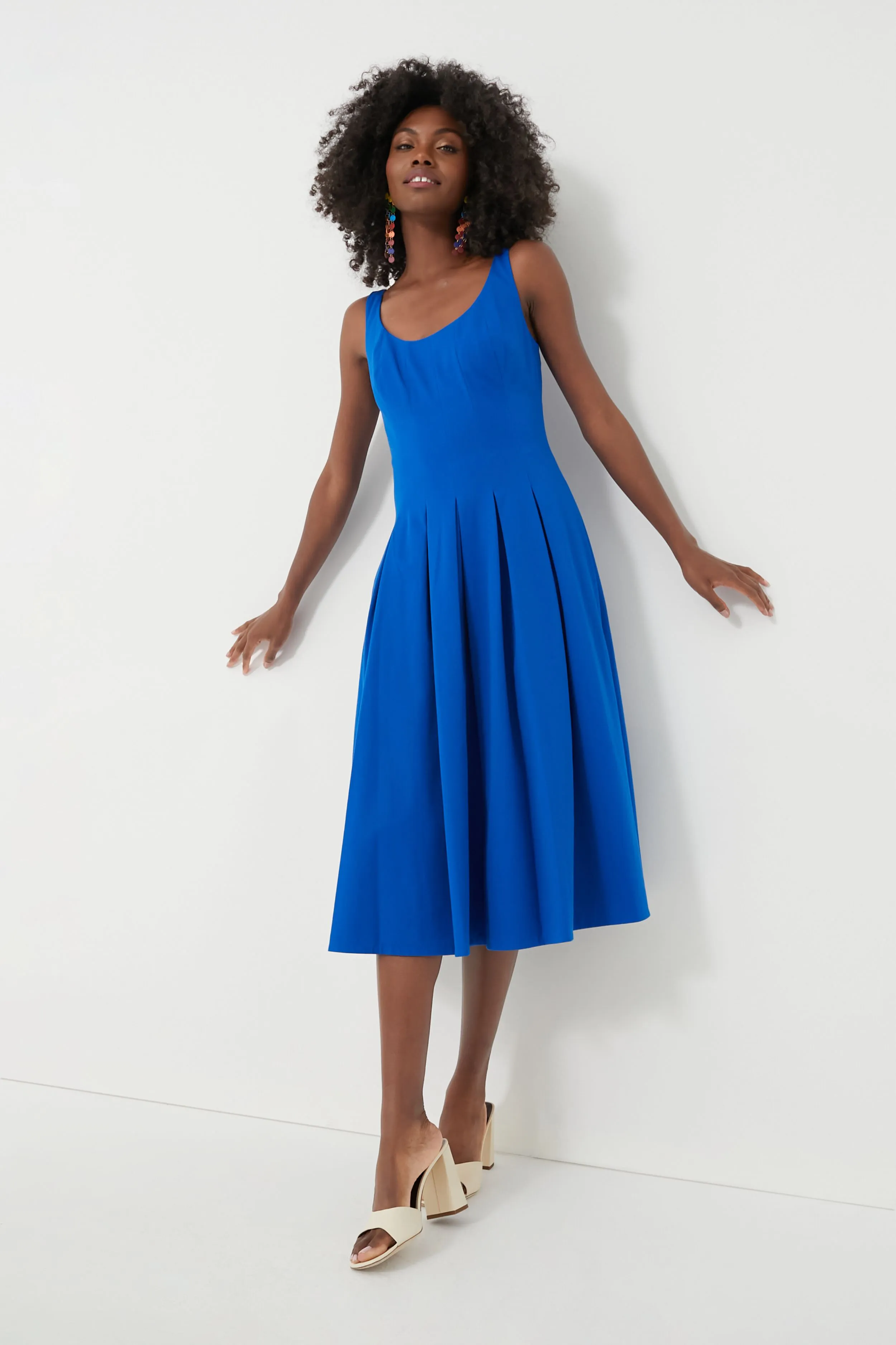 Stained Glass Blue Twill Scoop Neck Dress