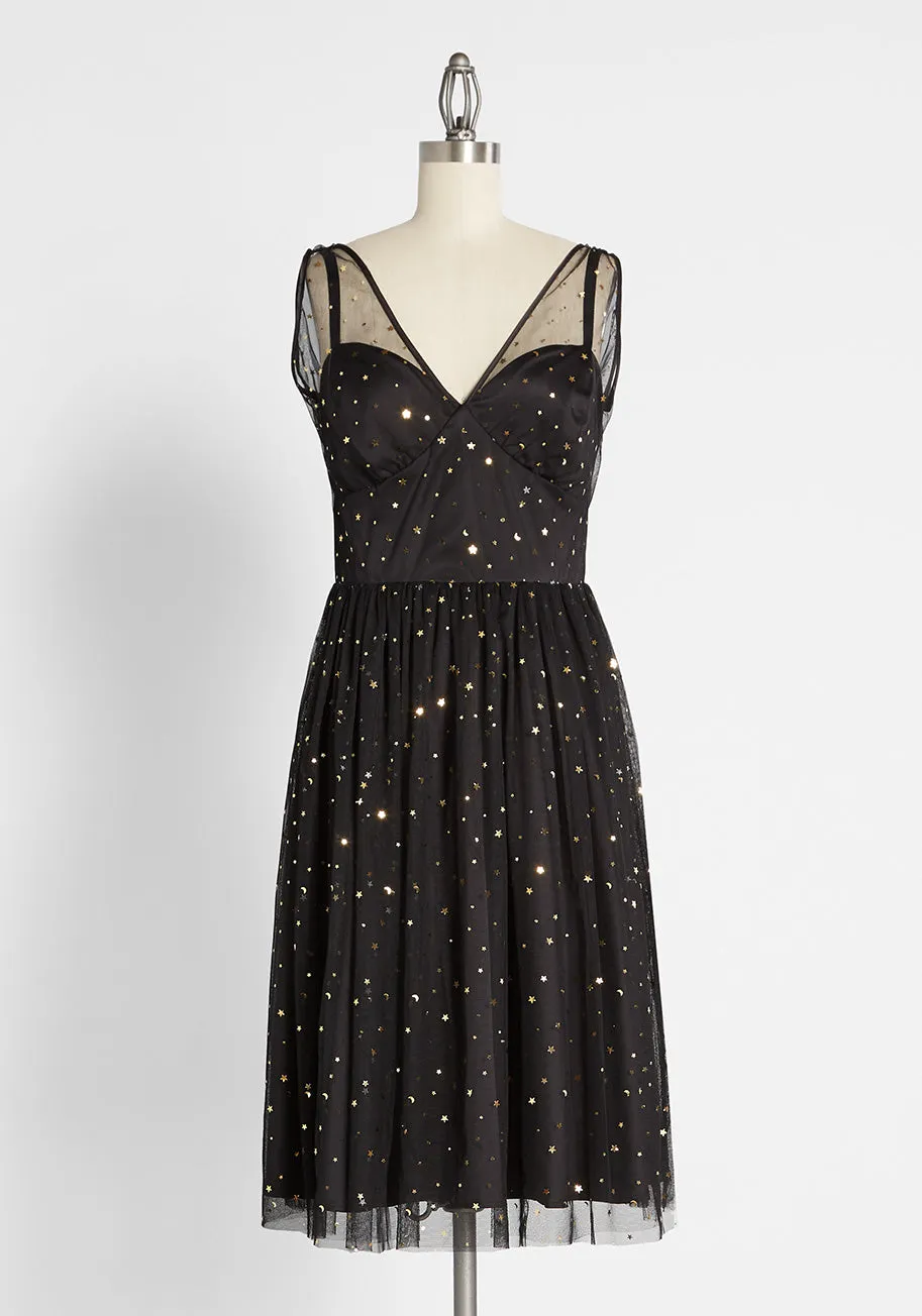 Starry Eyed on Holiday Nights A-Line Dress