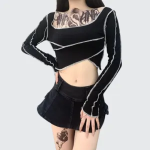 Street Goth Patchwork Crop Top