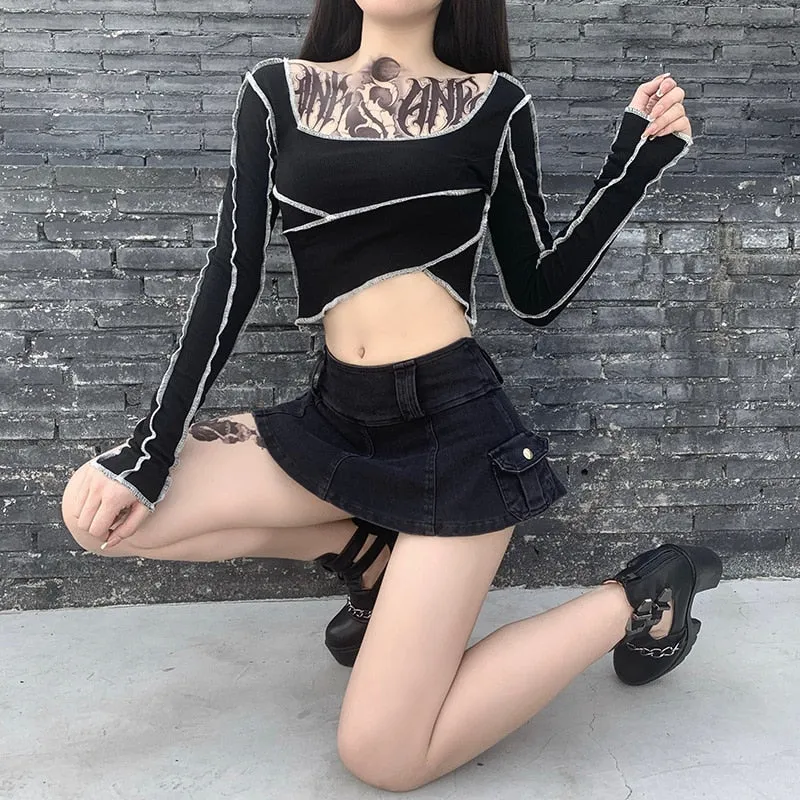 Street Goth Patchwork Crop Top