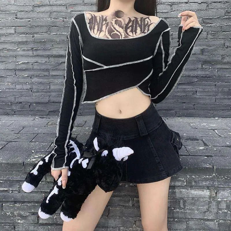 Street Goth Patchwork Crop Top