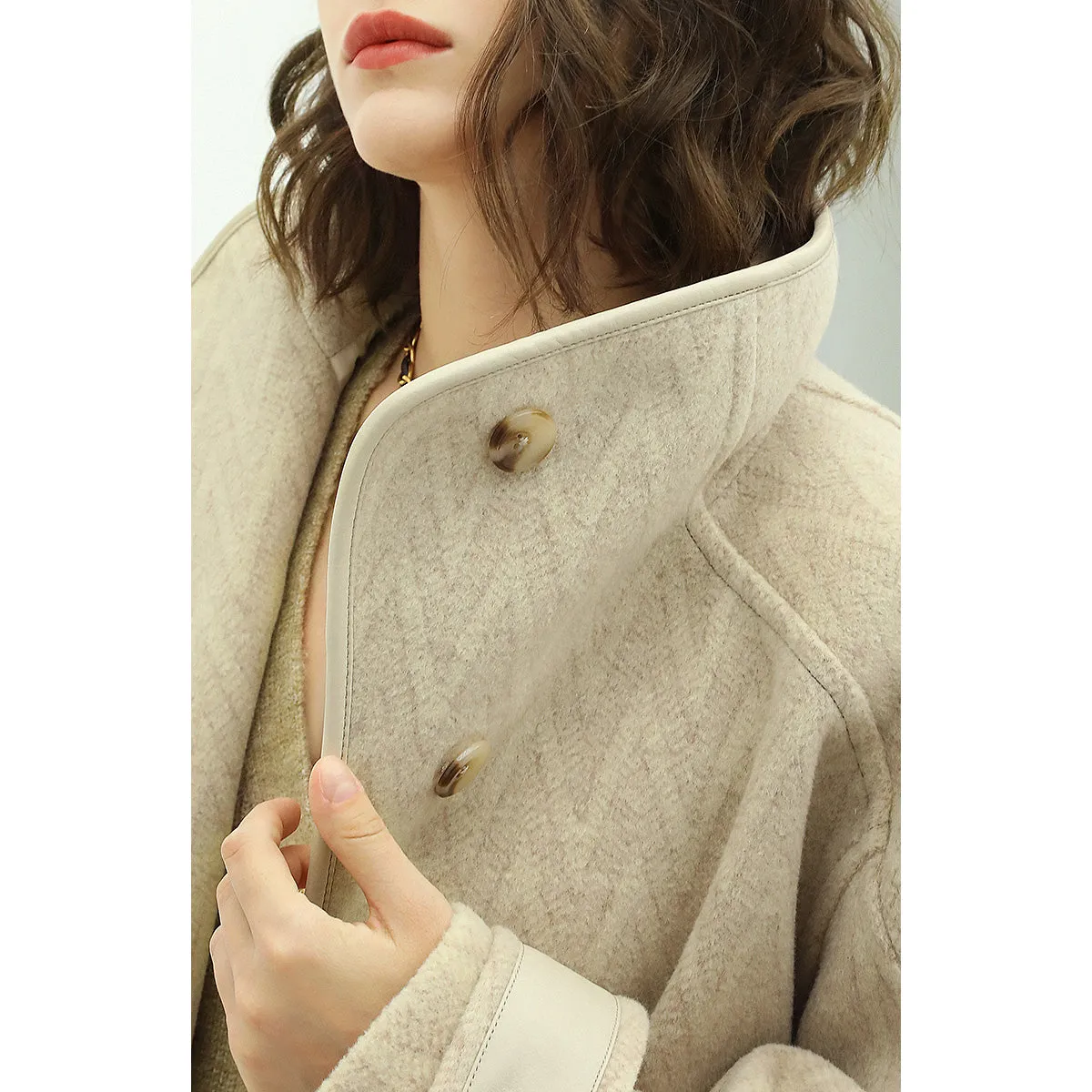 Structured Lapel Collar Herringbone Khaki Coat