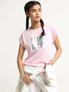 Studiofit Pink Holographic Cotton T-Shirt