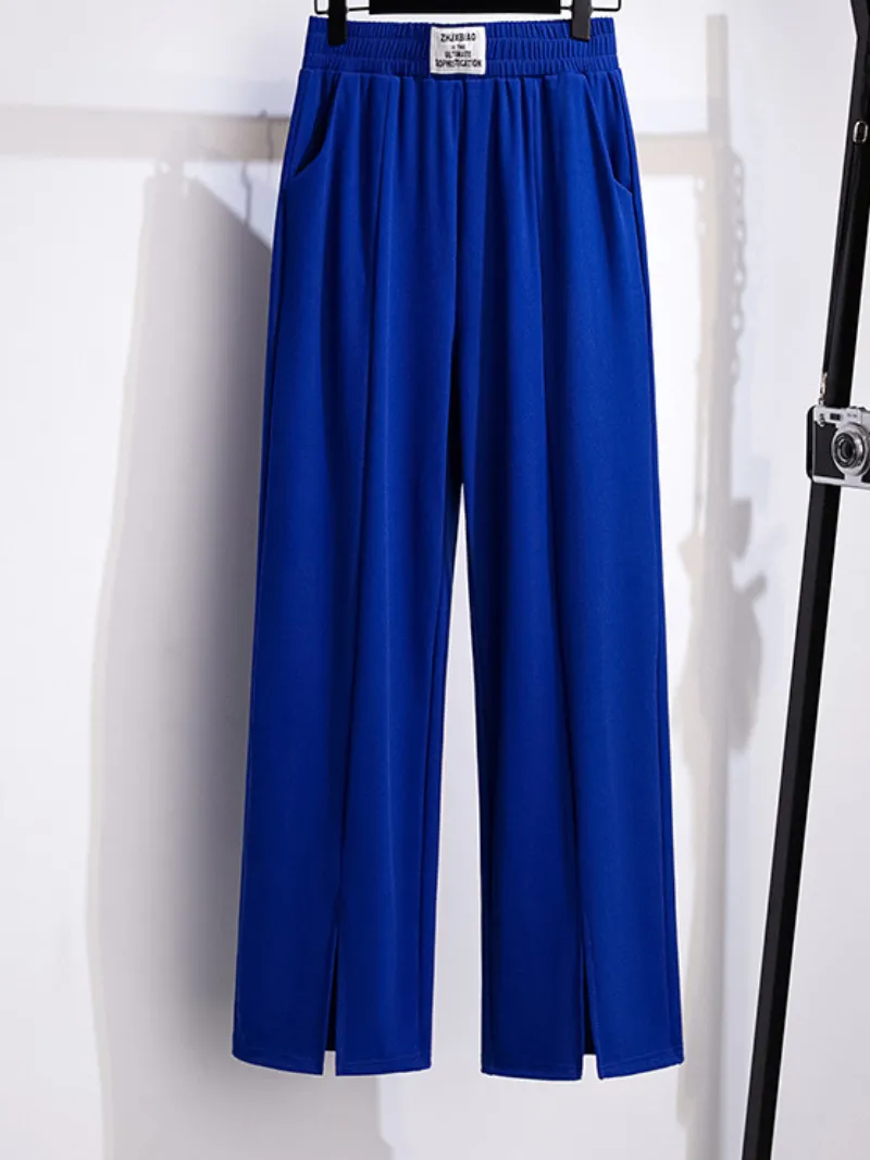 summer high waist straight pants loose ice silk trousers