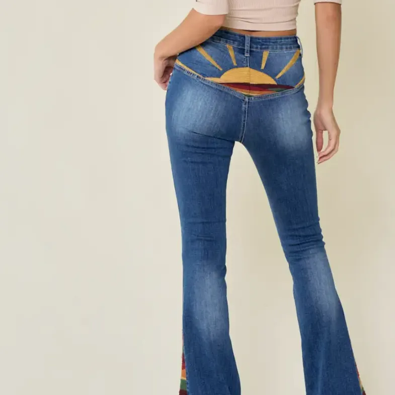 Sunrise on Sunset Blvd Embroidered Flared Jeans