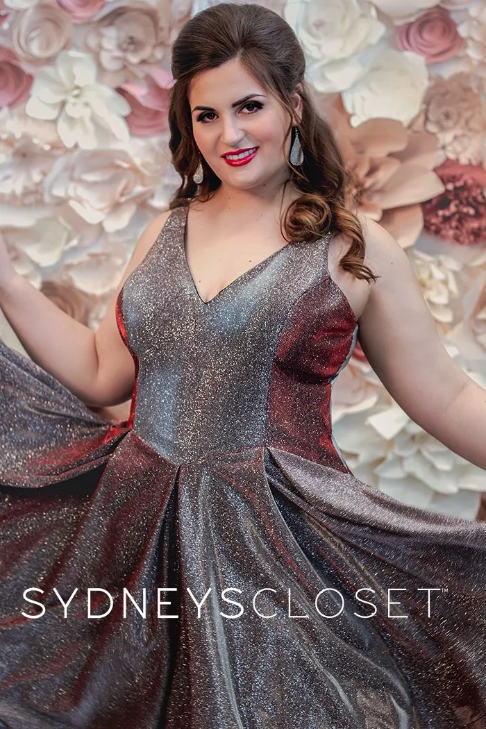 Sydney's Closet SC8100 Cosmic Cobalt cocktail dress plus sized holographic size 14