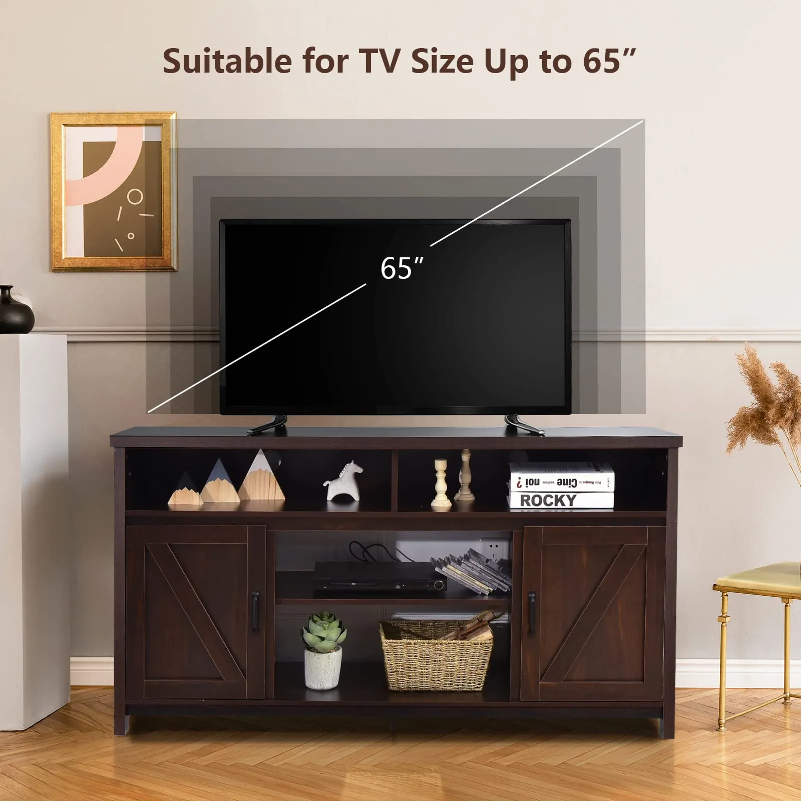 Tangkula Modern Farmhouse TV Stand with Double Barn Doors