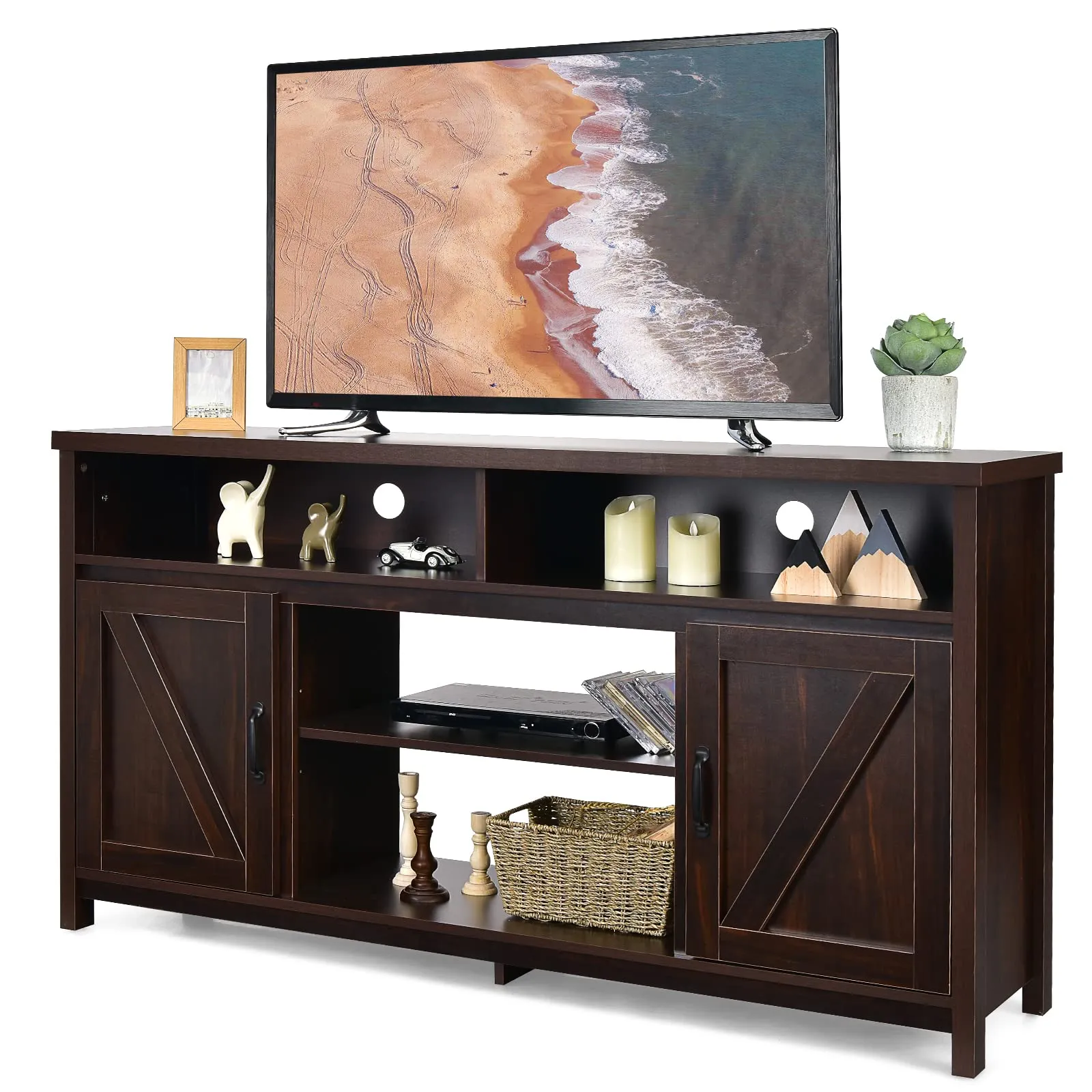 Tangkula Modern Farmhouse TV Stand with Double Barn Doors