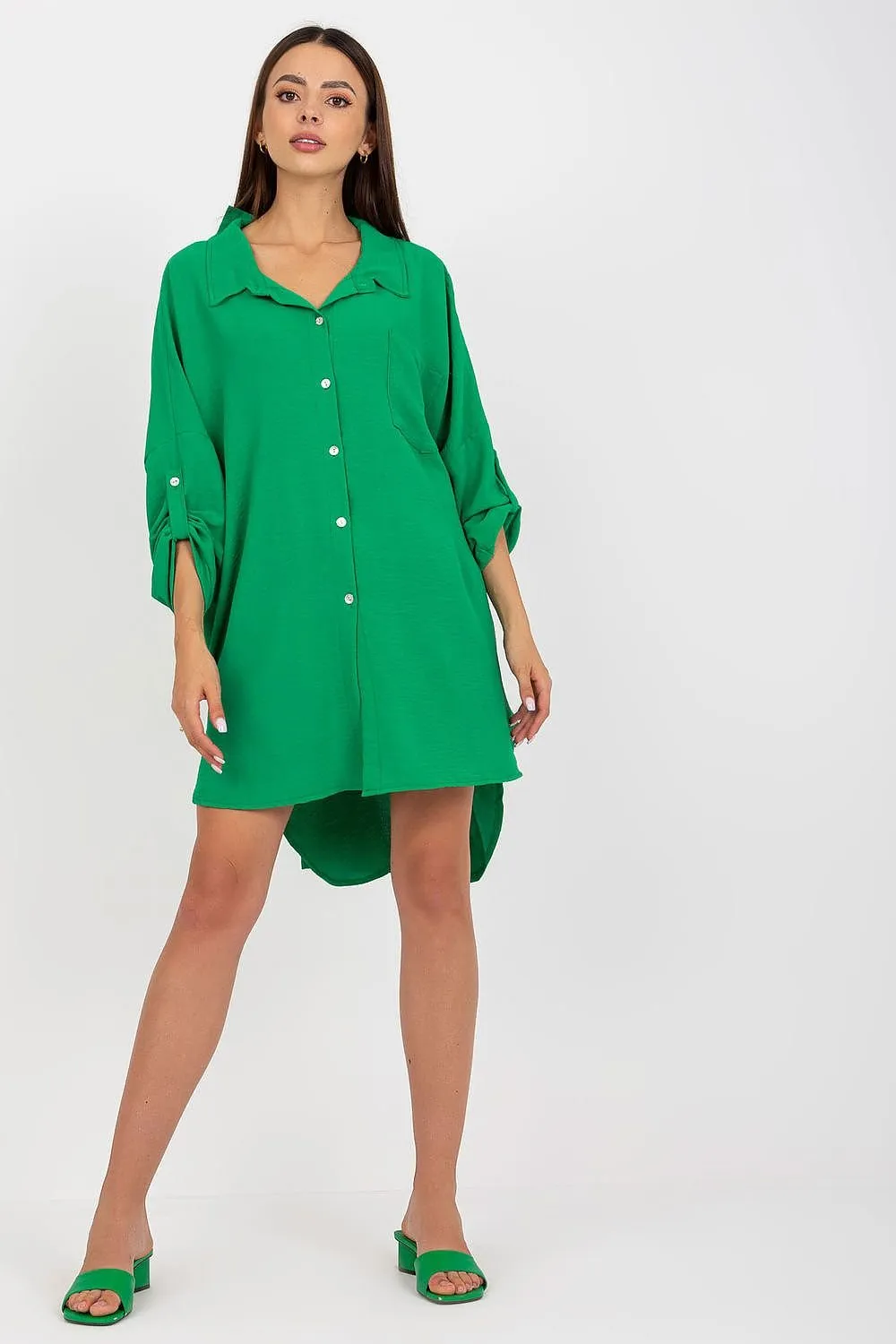 TEEK - Back V-Neck Button-Down Shirt Dress