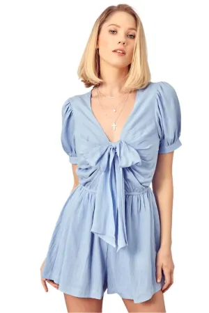 TEEK - Dark Chambray Deep V-Neck Front Tie Romper