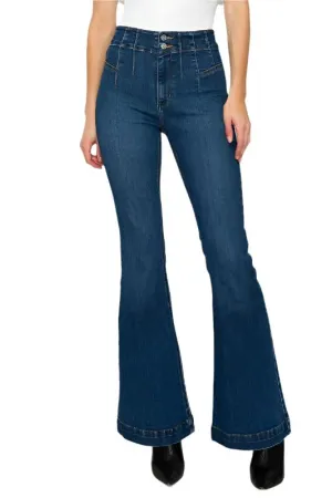 TEEK - PLUS SIZE - DARK STONE WASH HIGH  RISE MODERN FLARE JEANS