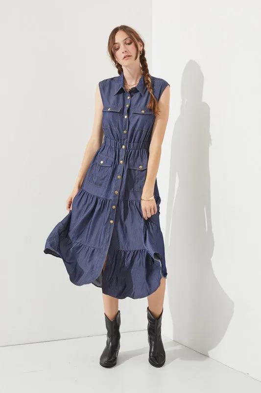 TEEK - PLUS SLEEVELESS BUTTON DOWN DENIM DRESS