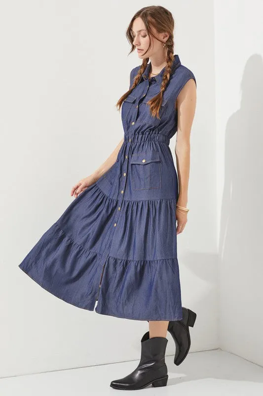 TEEK - PLUS SLEEVELESS BUTTON DOWN DENIM DRESS