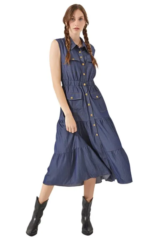 TEEK - PLUS SLEEVELESS BUTTON DOWN DENIM DRESS