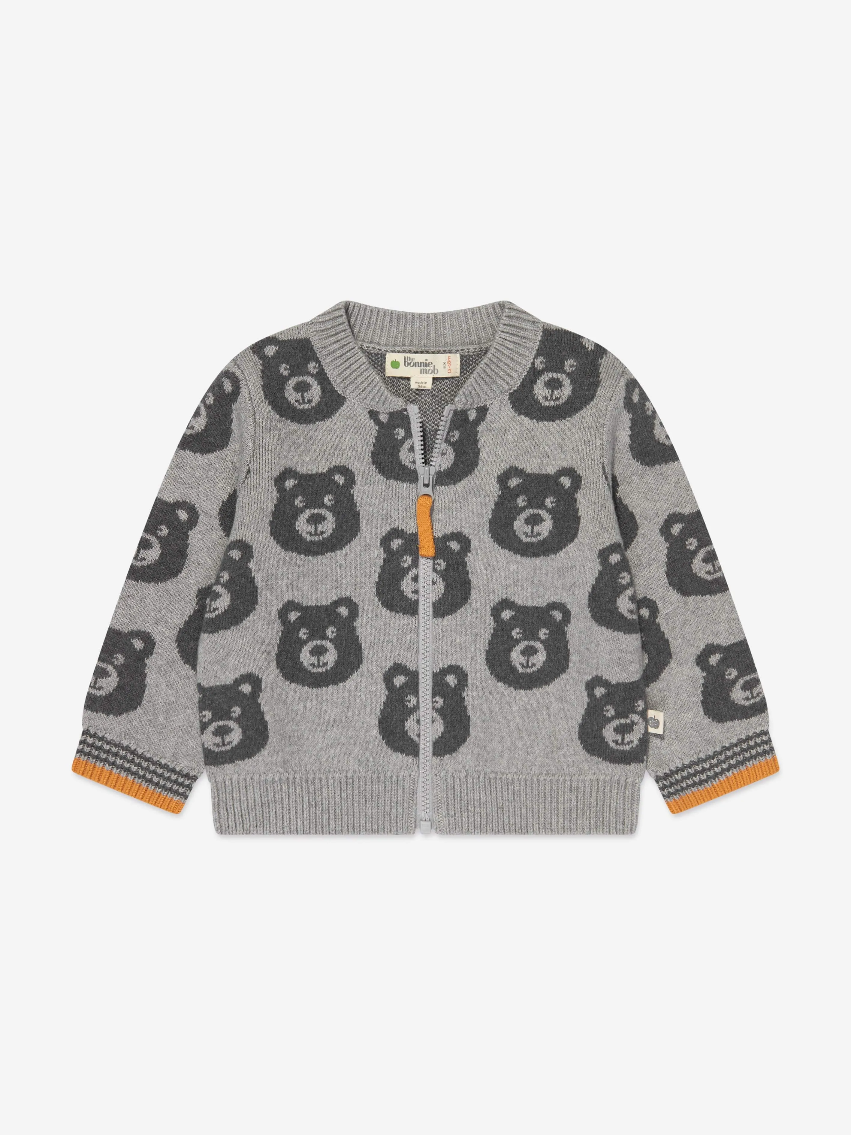 The Bonnie Mob Kids Bear Cashmere Knit Cardigan in Grey