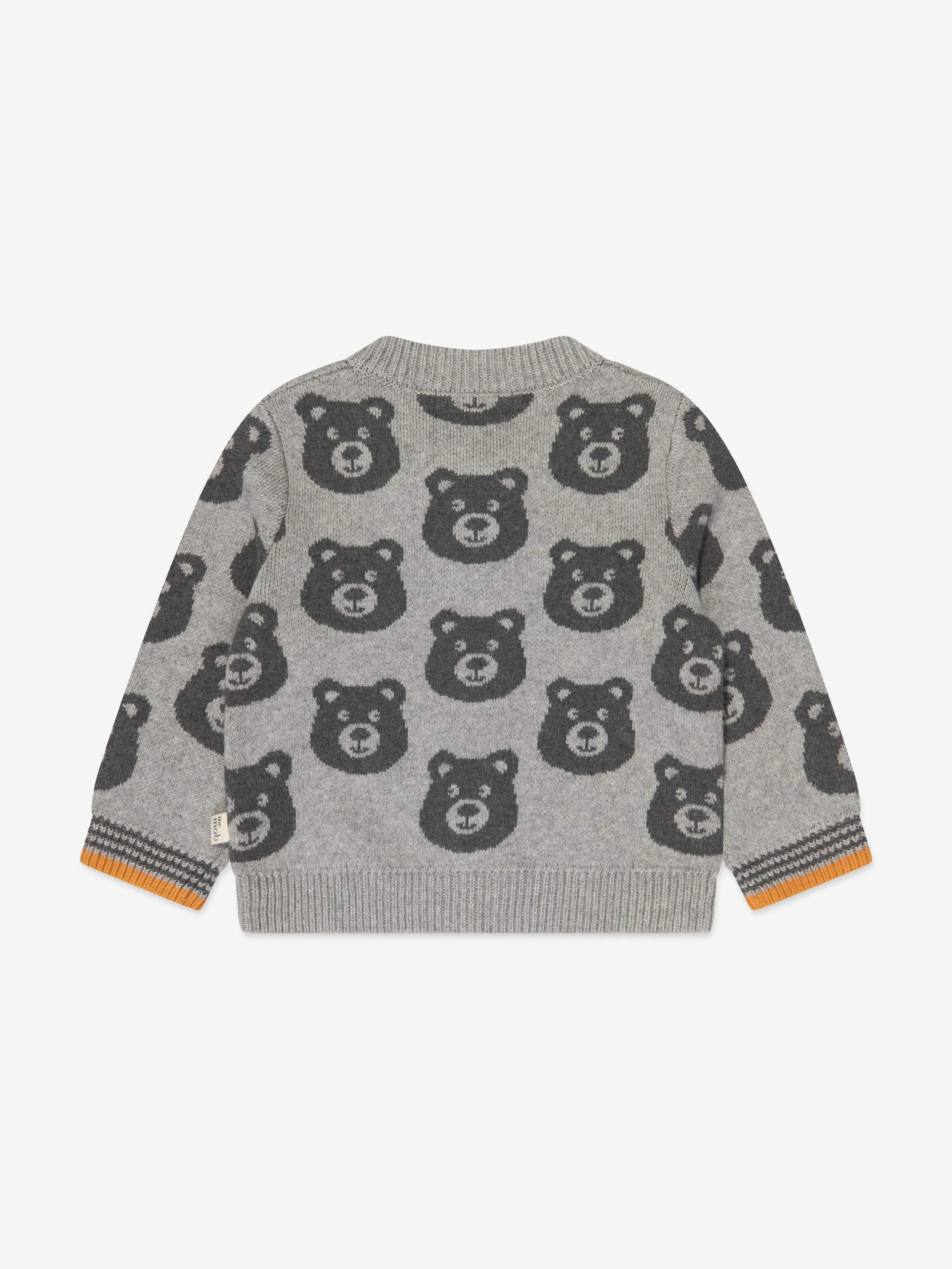 The Bonnie Mob Kids Bear Cashmere Knit Cardigan in Grey