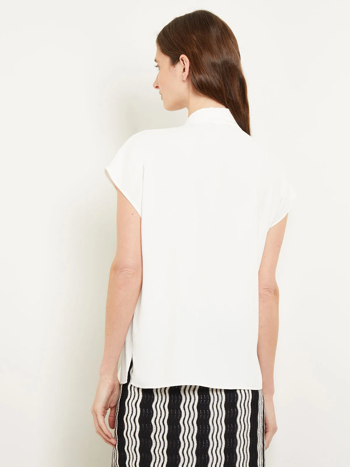 Tie-Neck Blouse - Cap Sleeve Crepe de Chine