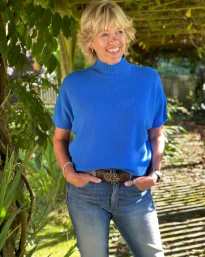 Turtle Neck Short Sleeve Jumper - Cobalt Blue