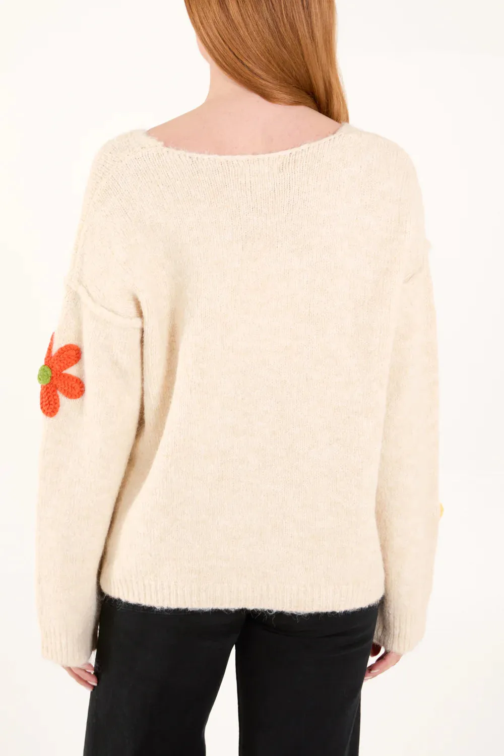 V-Neck Knitted Colourful Flowers Print Jumper (2 Colours)