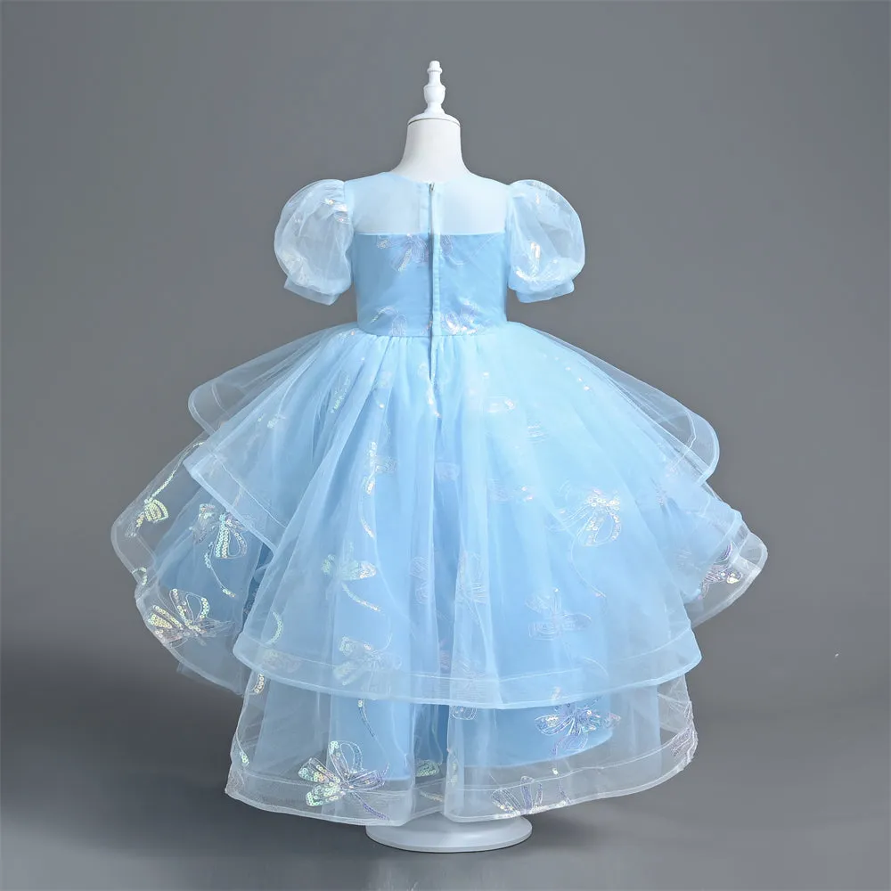 VT6006 Yoliyolei Girl Princess Dress With Trailing Saprkling Sequined Puff Sleeves Kids Part Ball Gown