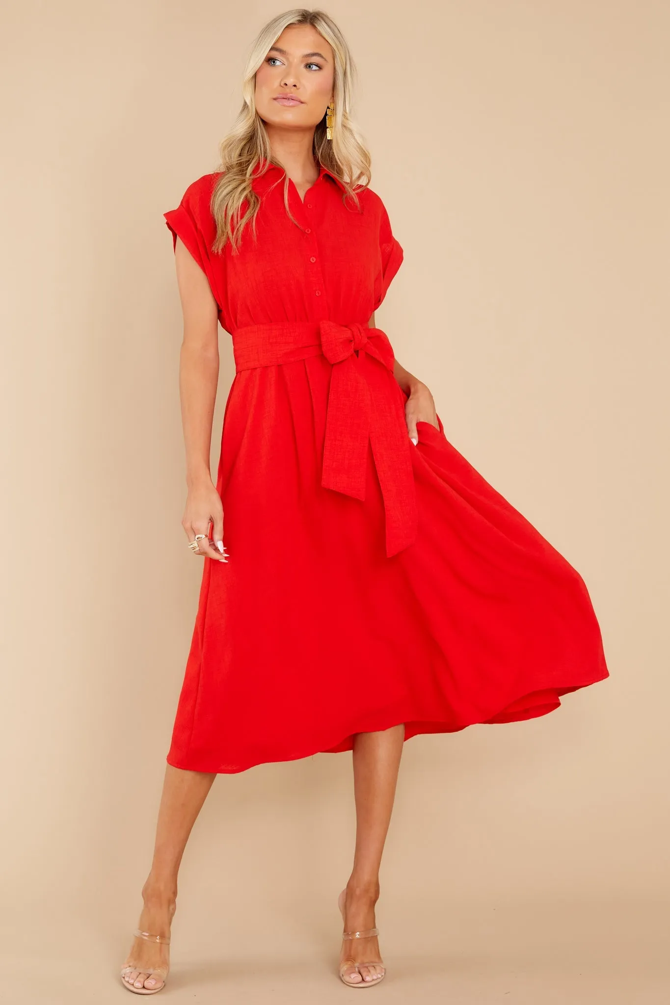 When You Arrive Red Midi Dress