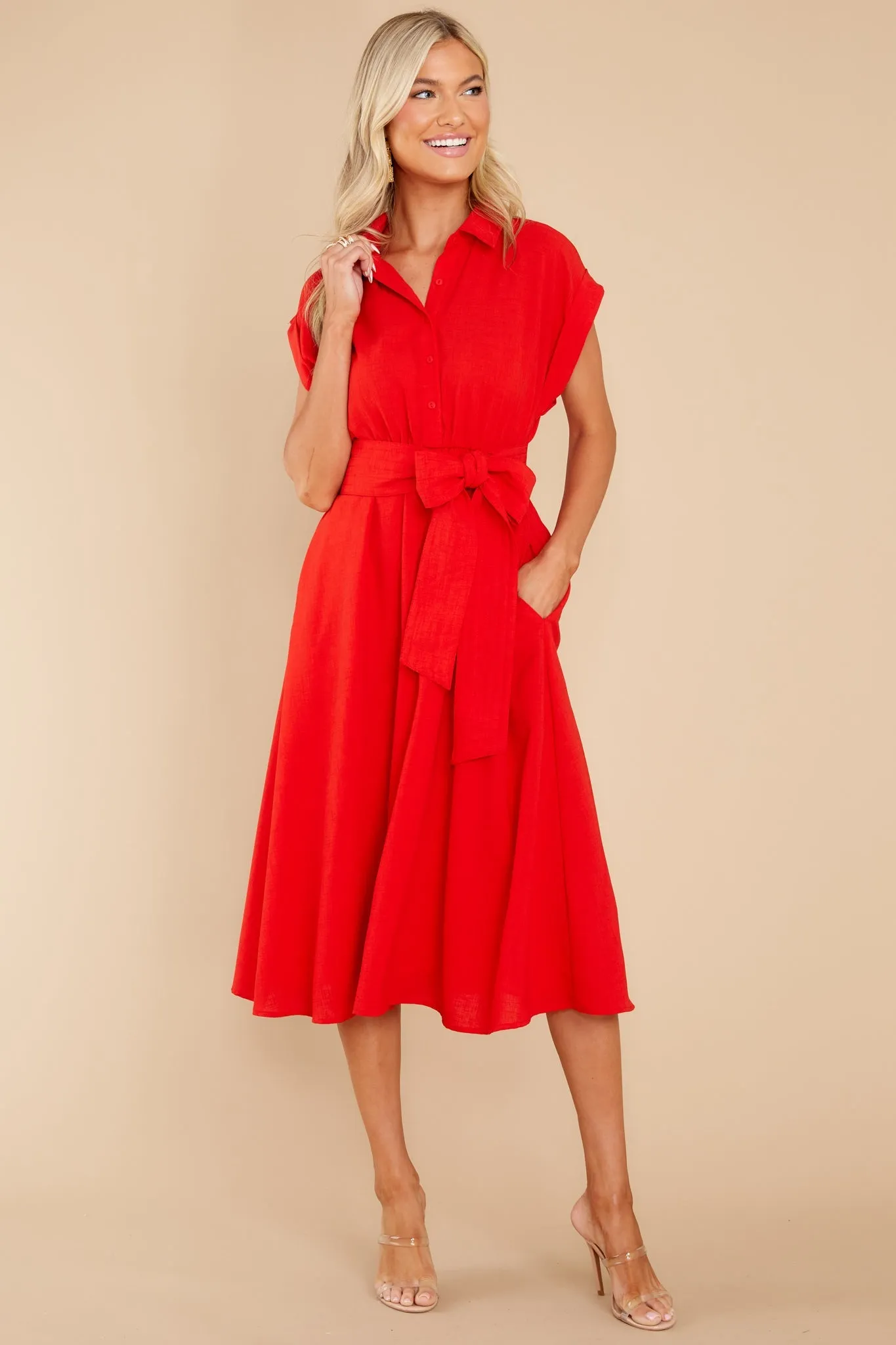 When You Arrive Red Midi Dress