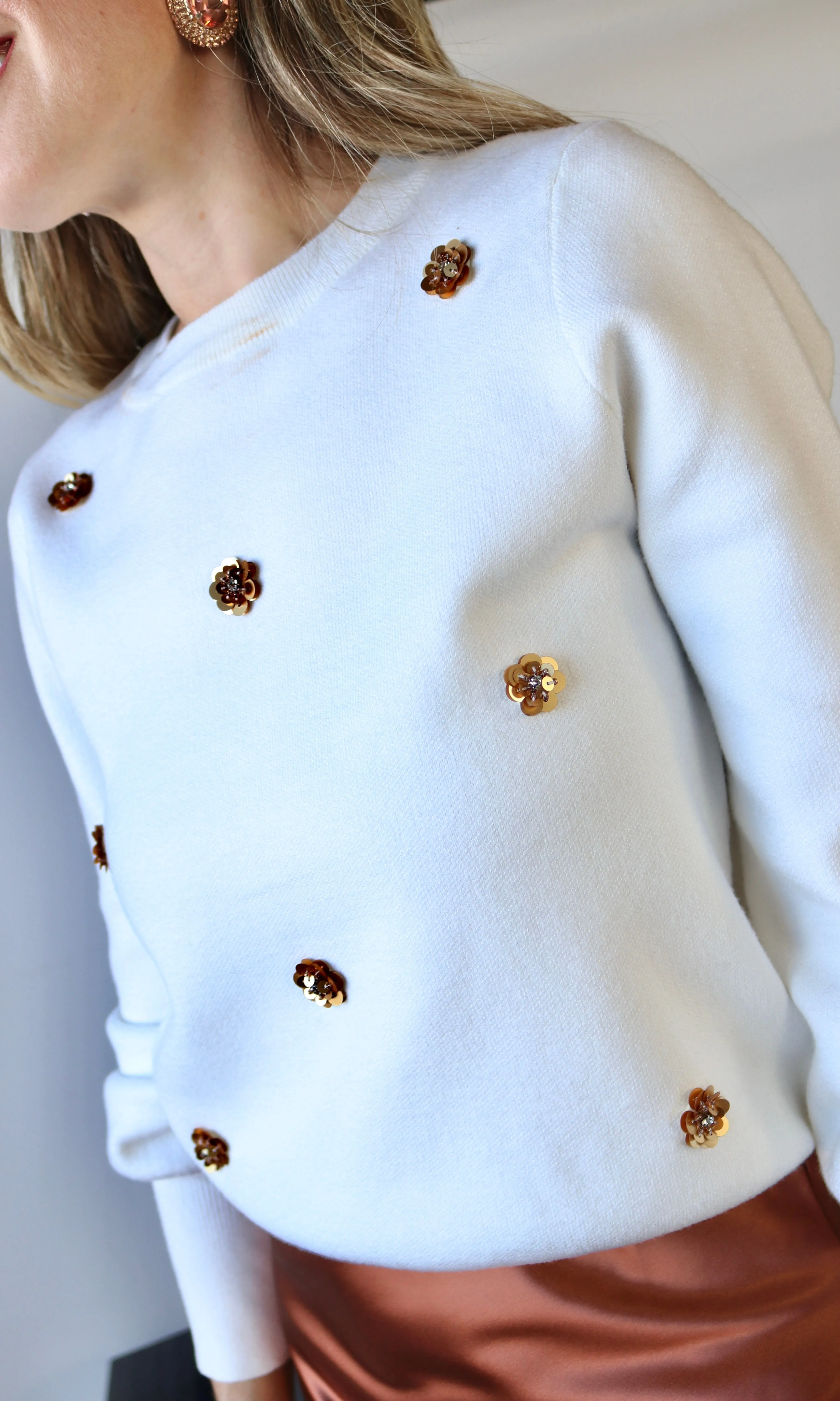 White Flower Detail Sweater