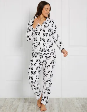 White Panda Button PJ Set