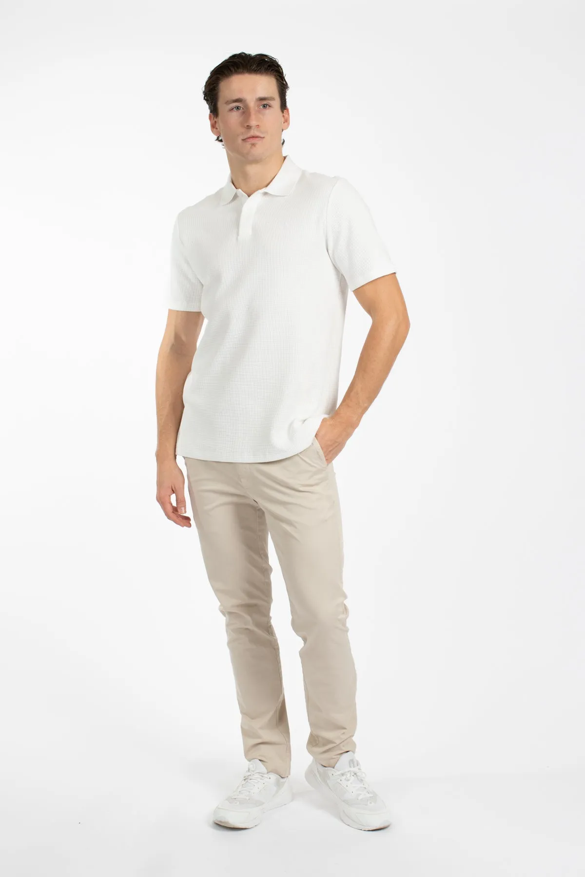 White Waffle Polo Shirt