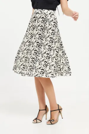 Women Balck And White Pleated Skirt