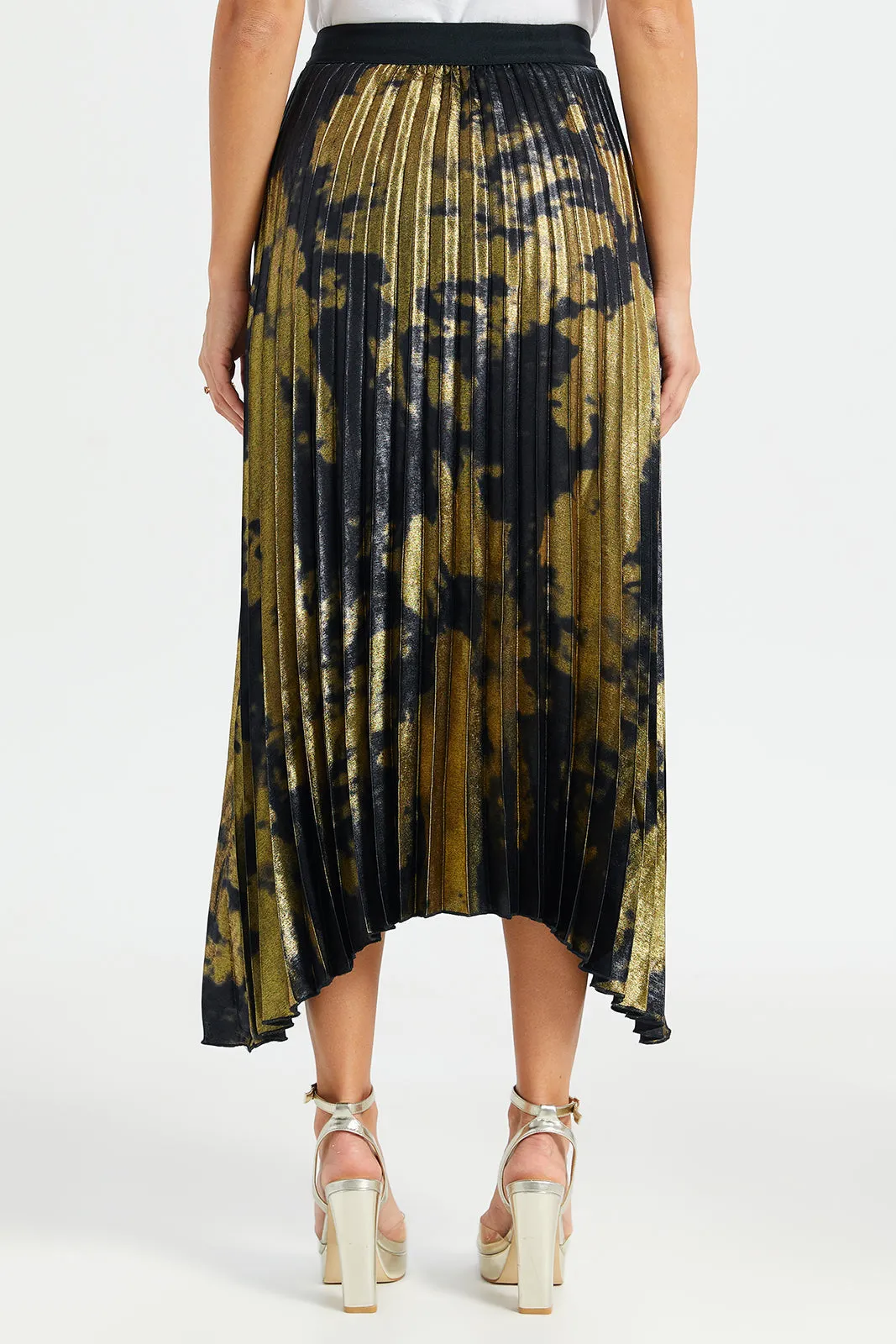 Women Black And Gold Pleated Skirt