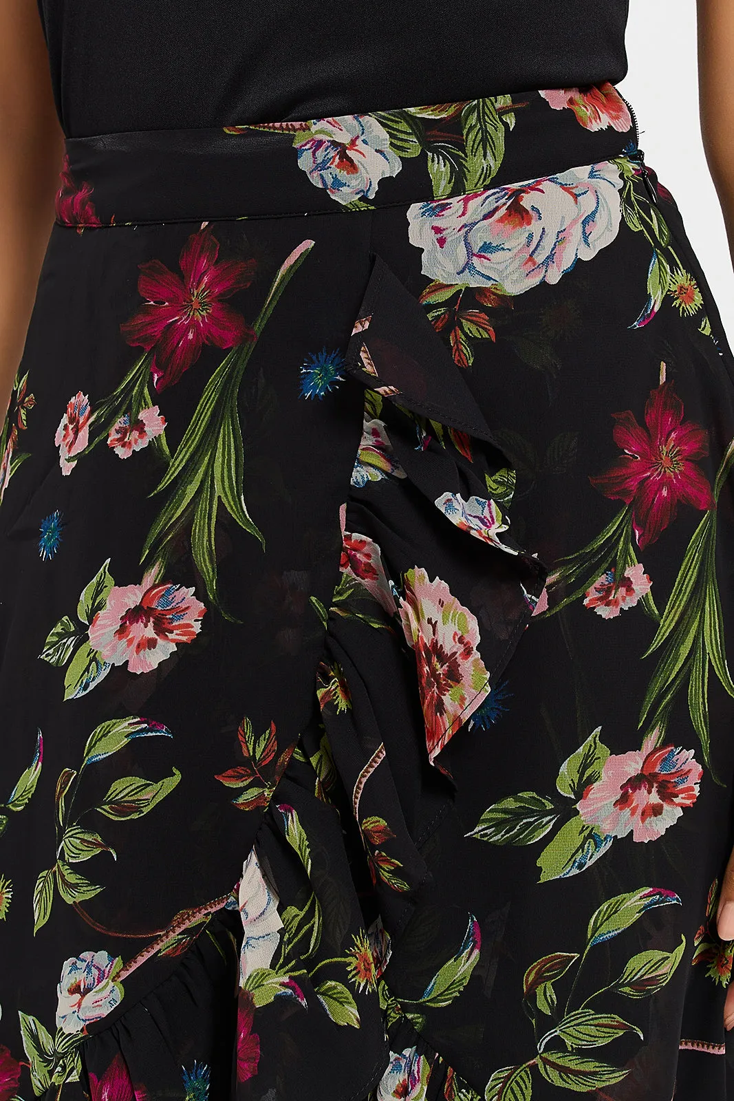 Women Black Printed Pleated Skirt