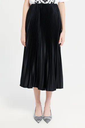 Women Black Satin Pleated Skirt