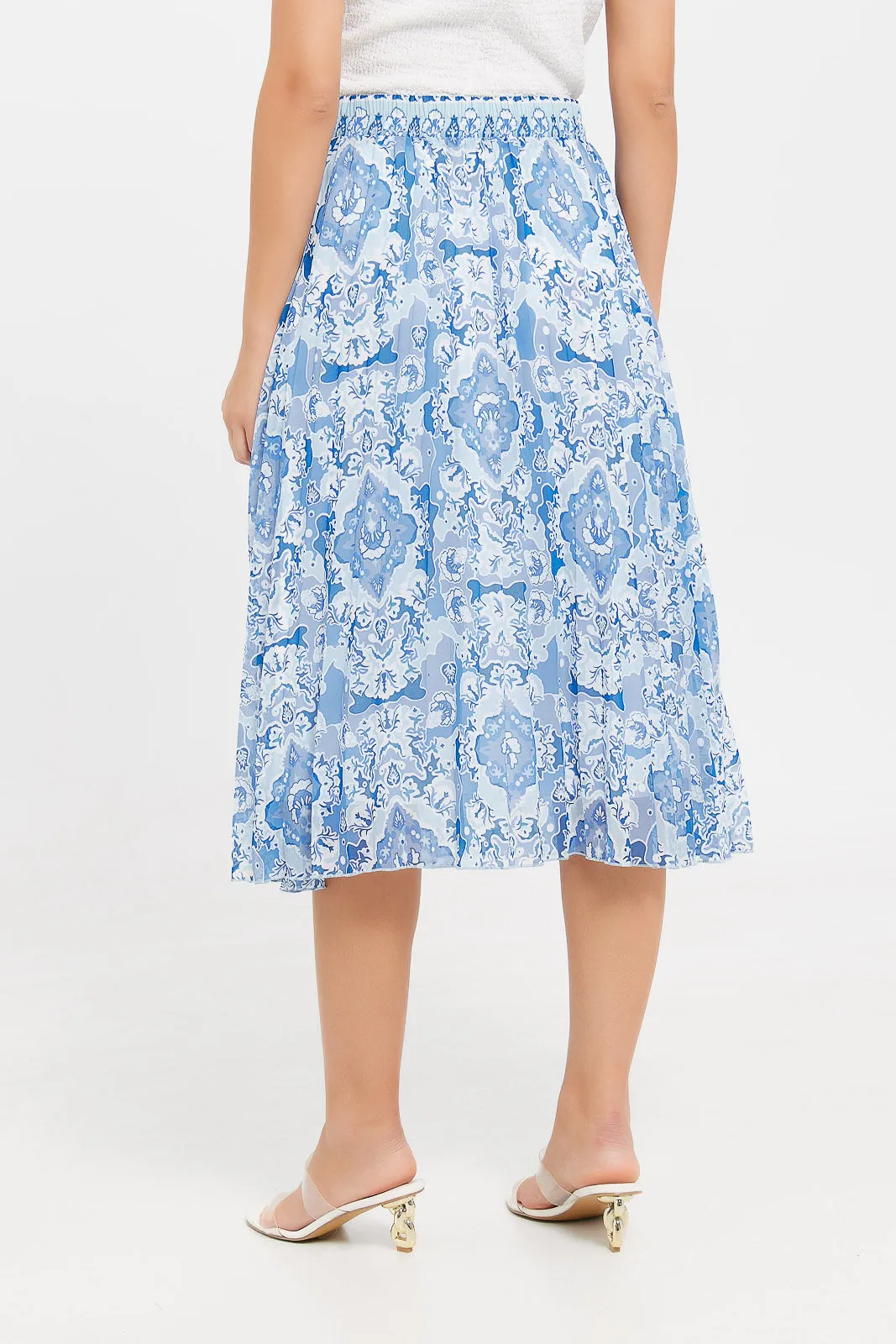 Women Blue Printed Pleated Skirt