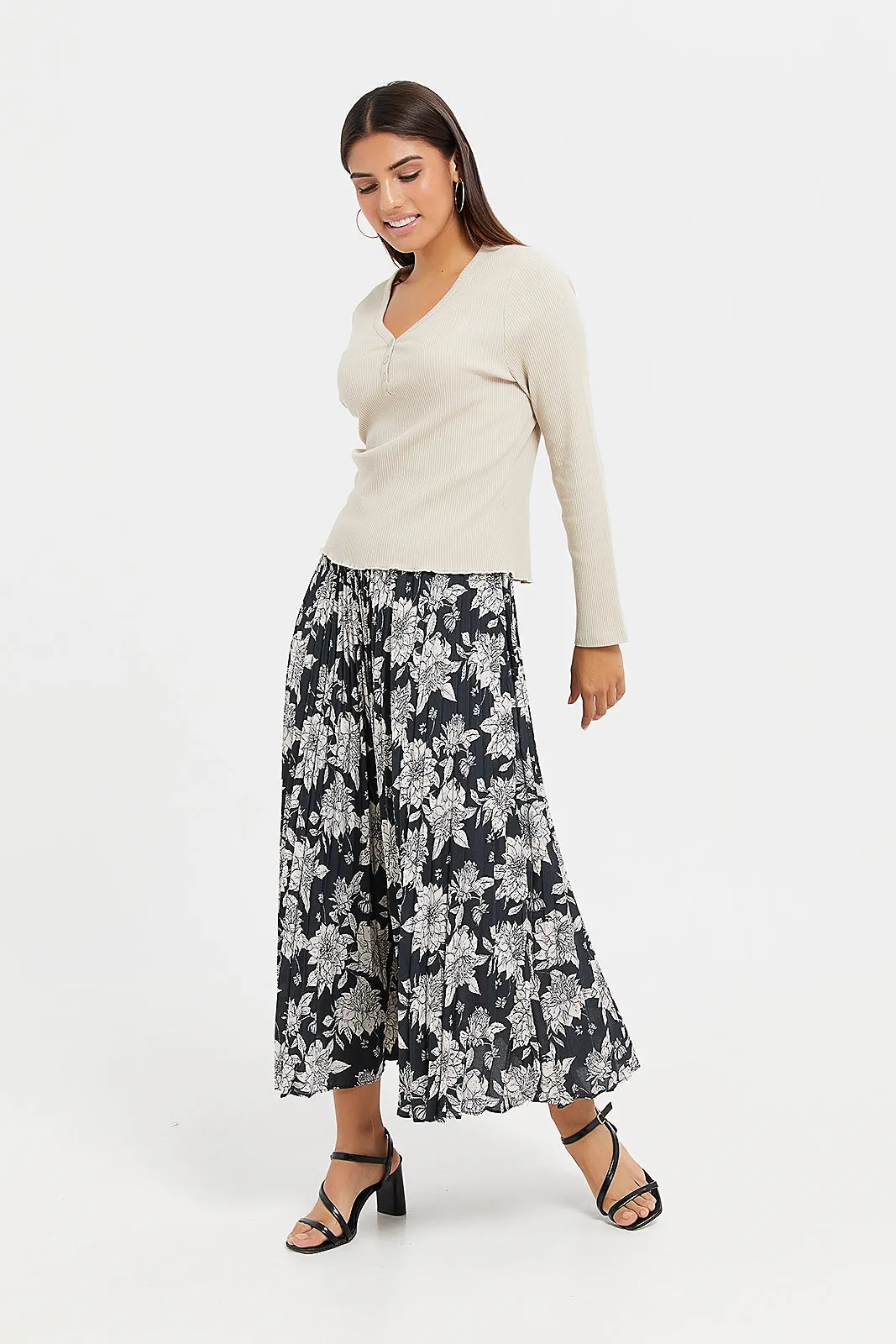 Women Charcoal Pleat Maxi Skirt