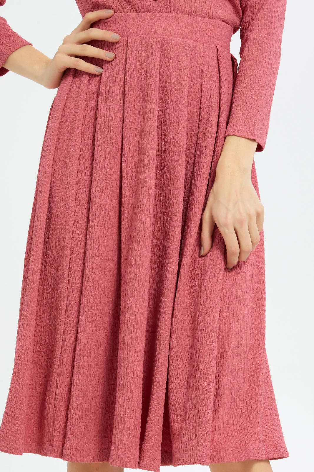 Women Fuchsia Pleated Skirt