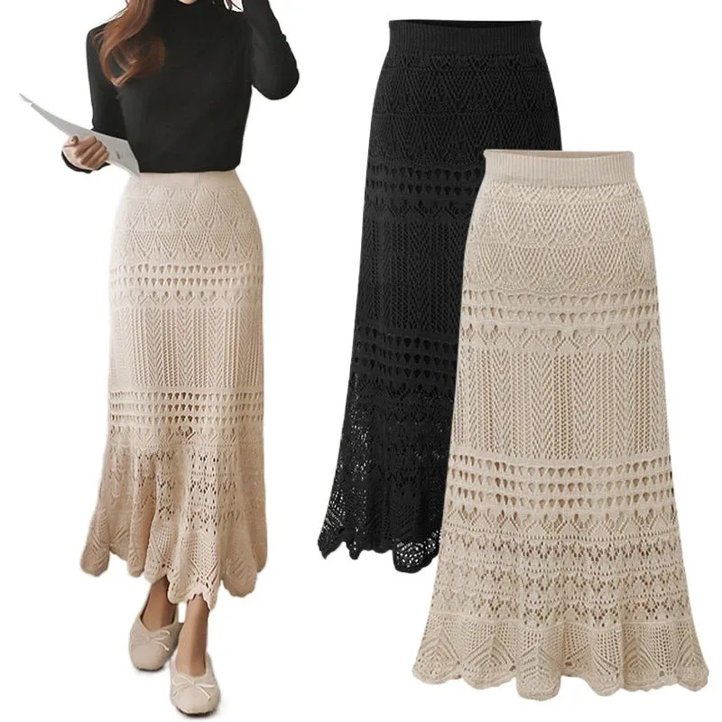 Women's High Waist Knitted Crochet Fashion Skirts