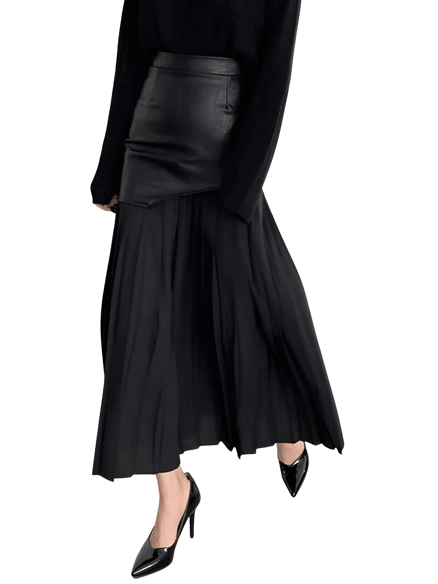 Women's Leather High Waist Patchwork Skirt