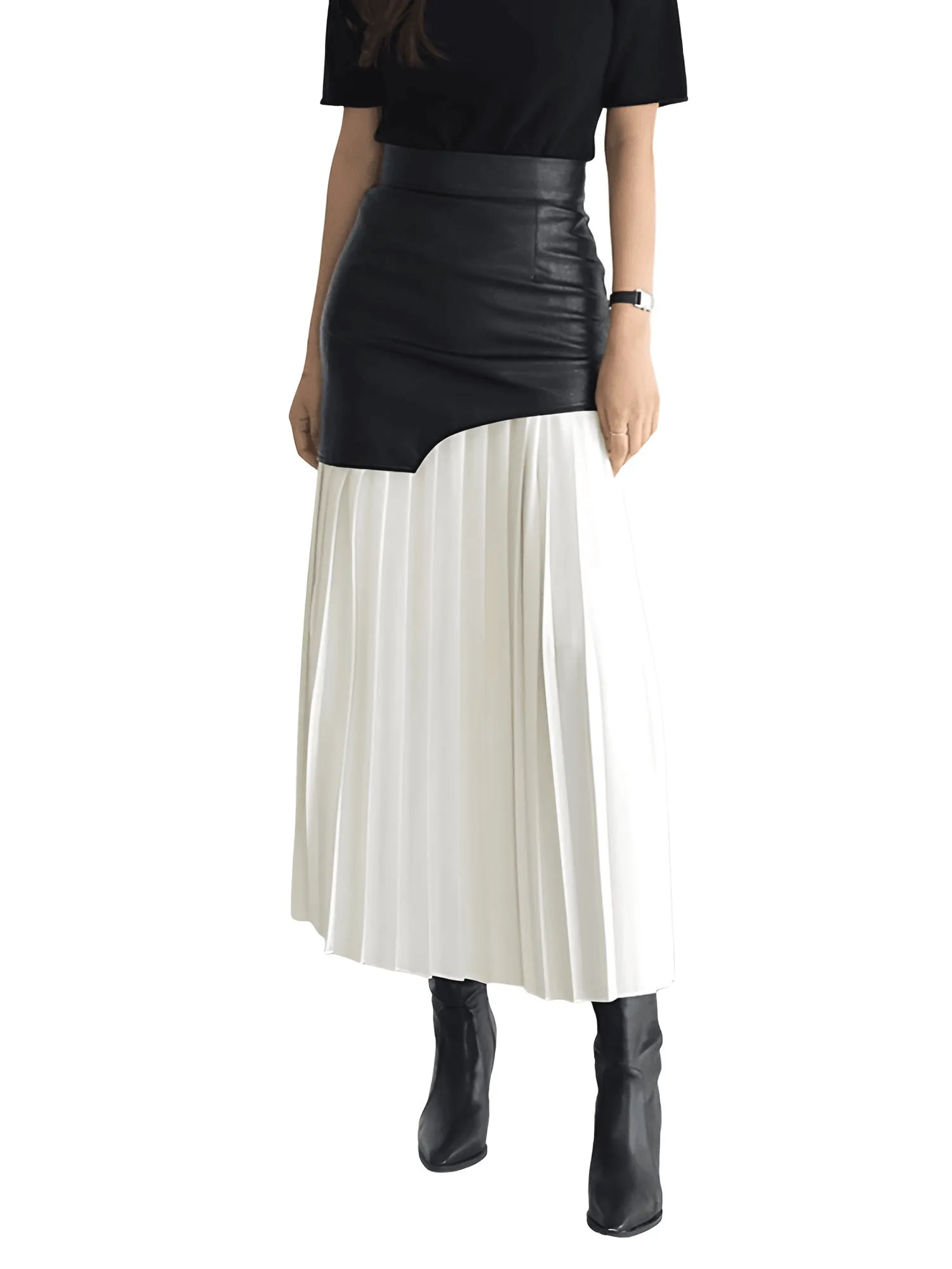 Women's Leather High Waist Patchwork Skirt