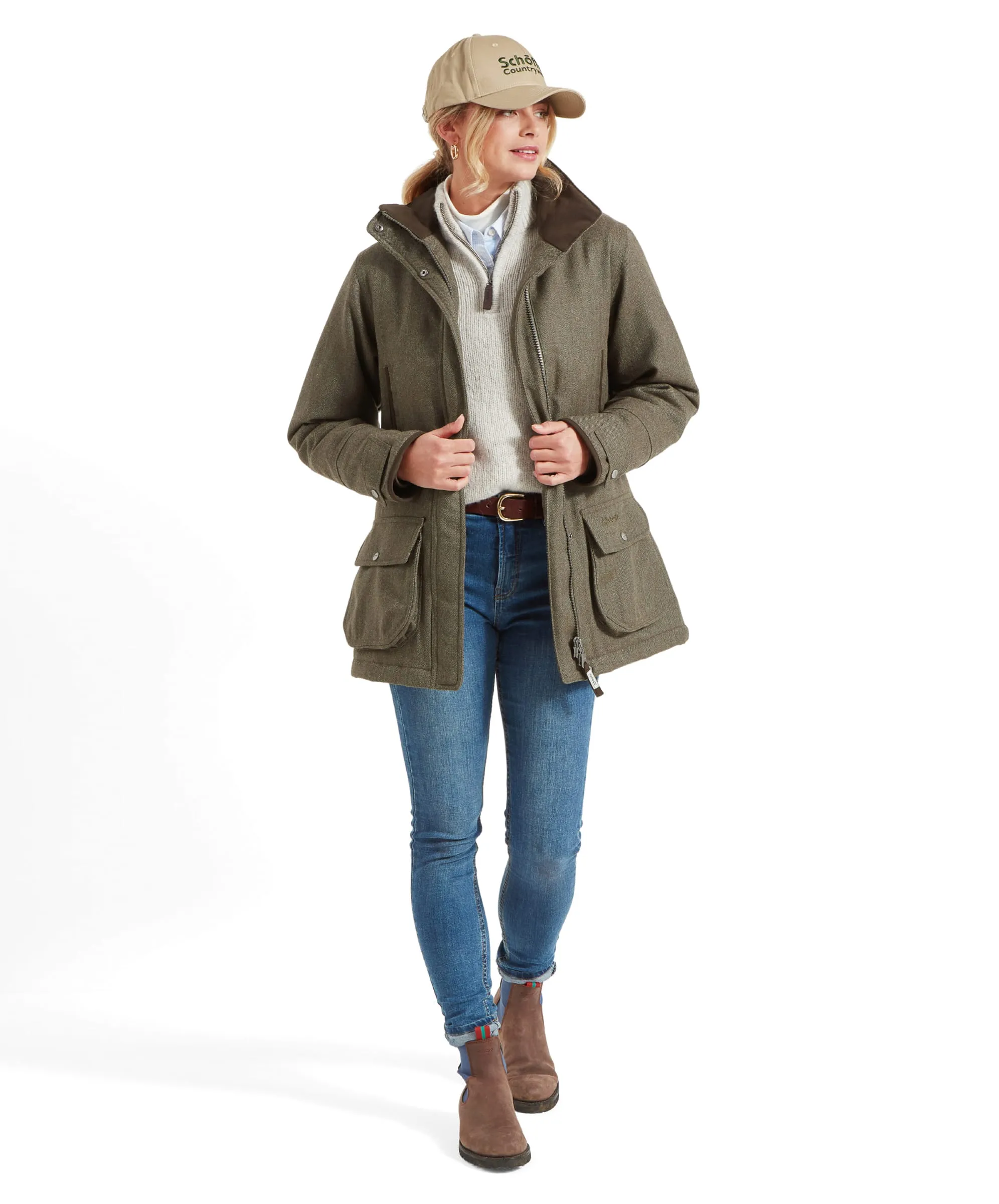 Women's Ptarmigan Tweed Coat - Loden Green Herringbone Tweed