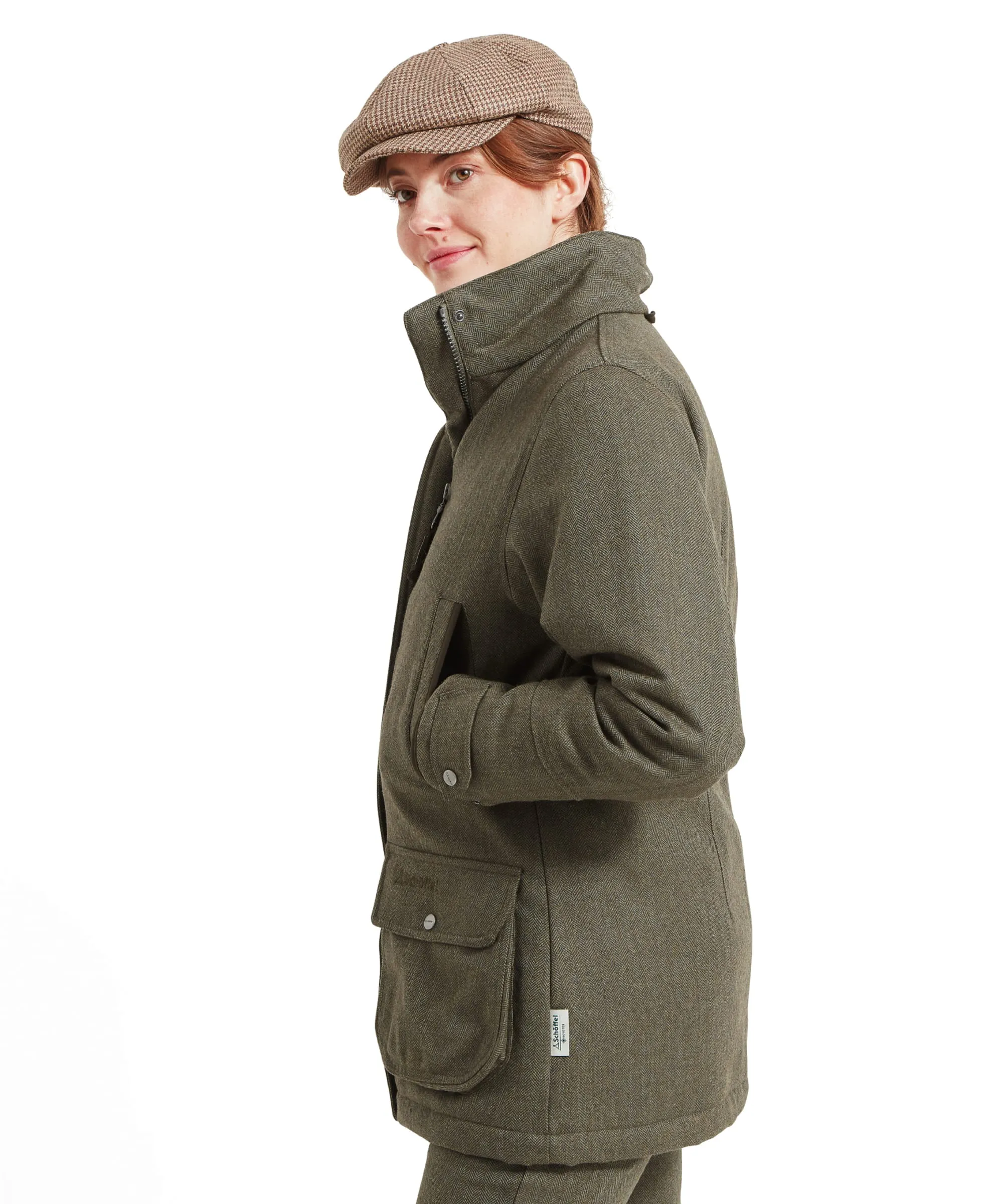 Women's Ptarmigan Tweed Coat - Loden Green Herringbone Tweed