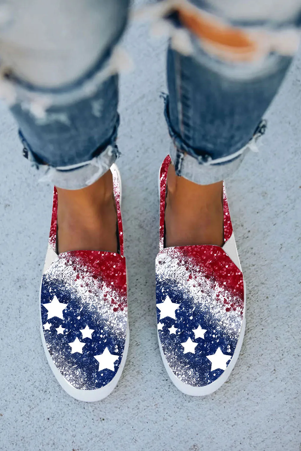 Womens USA Flag Patriotic Sneakers Casual Loafers Slip On Shoes