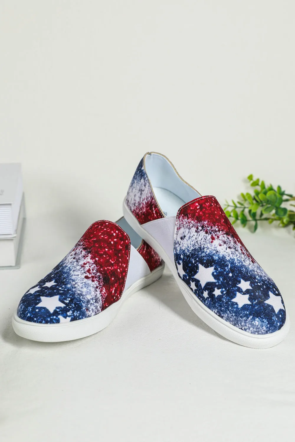 Womens USA Flag Patriotic Sneakers Casual Loafers Slip On Shoes