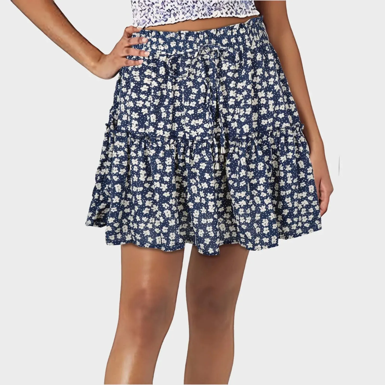 Y2K Style Floral Print A-line Mini Skirt Holiday All-matched Flowy Short Pleated Summer Skirt