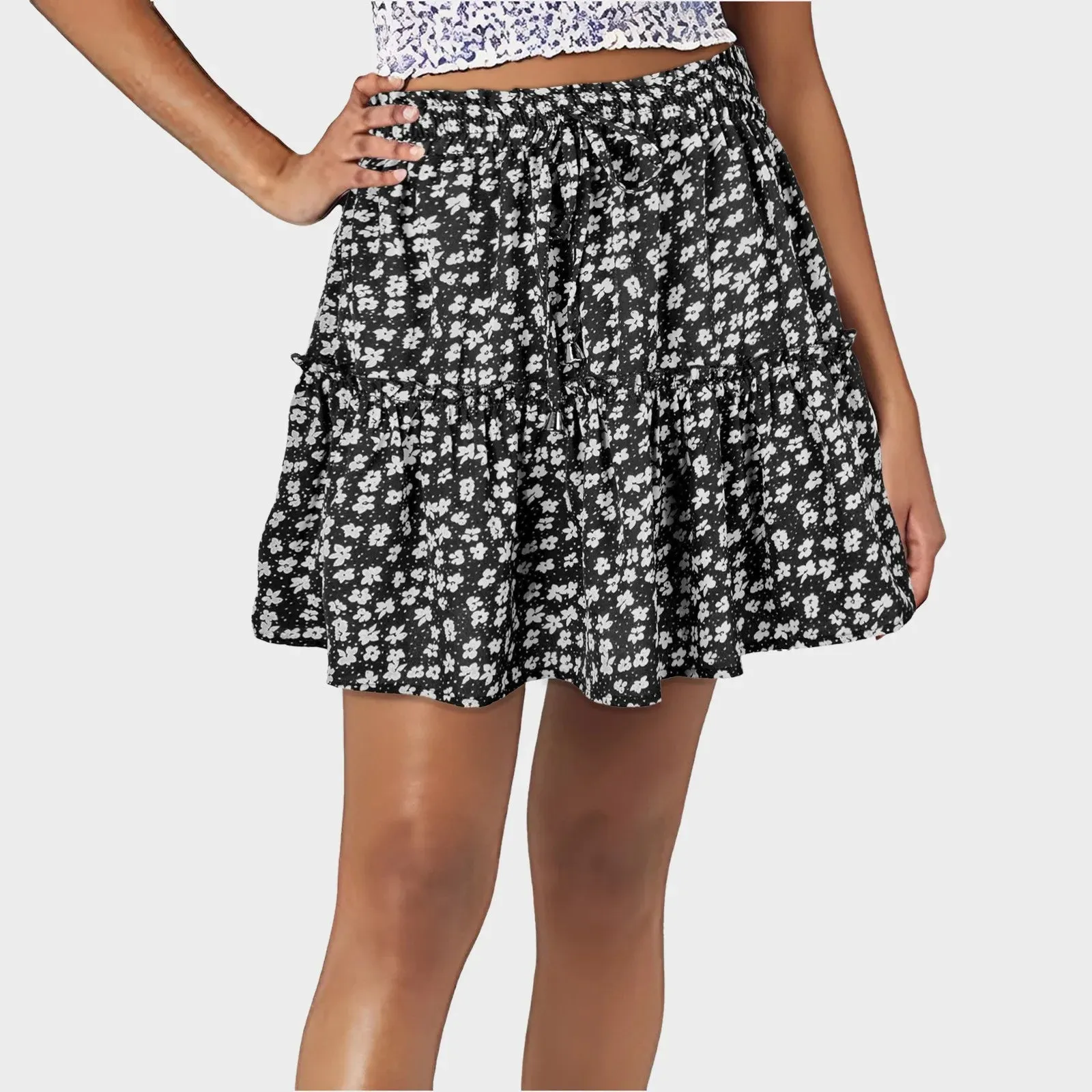 Y2K Style Floral Print A-line Mini Skirt Holiday All-matched Flowy Short Pleated Summer Skirt