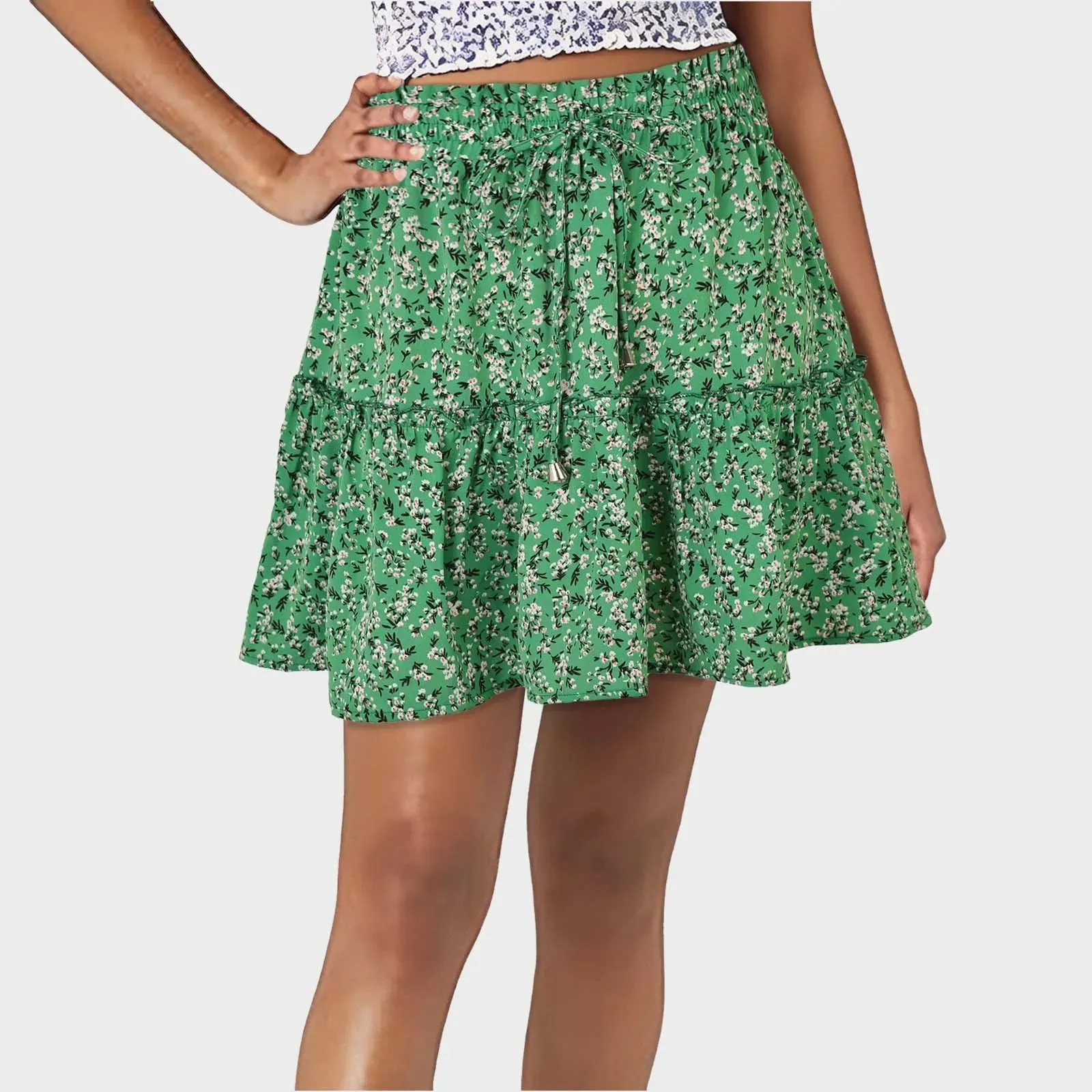 Y2K Style Floral Print A-line Mini Skirt Holiday All-matched Flowy Short Pleated Summer Skirt