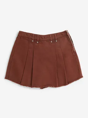 Y&F Kids Brown Pleated High Rise Skirt