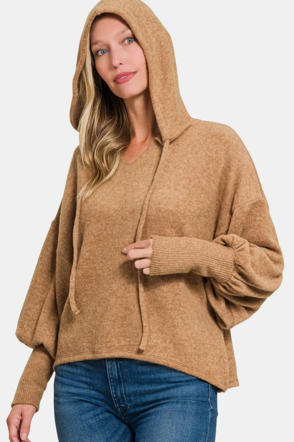 Zenana Brushed Hacci Drop Shoulder Cropped Hoodie